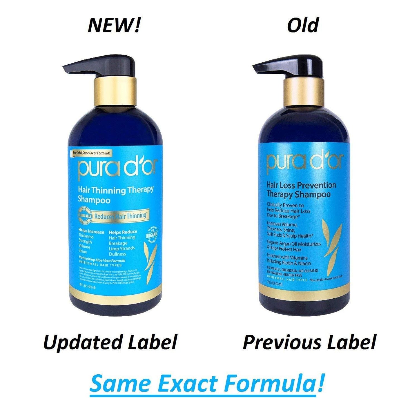 PURA D'OR Hair Thinning Therapy Shampoo, Reduces Hair Thinning (16 fl.oz / 473 ml)