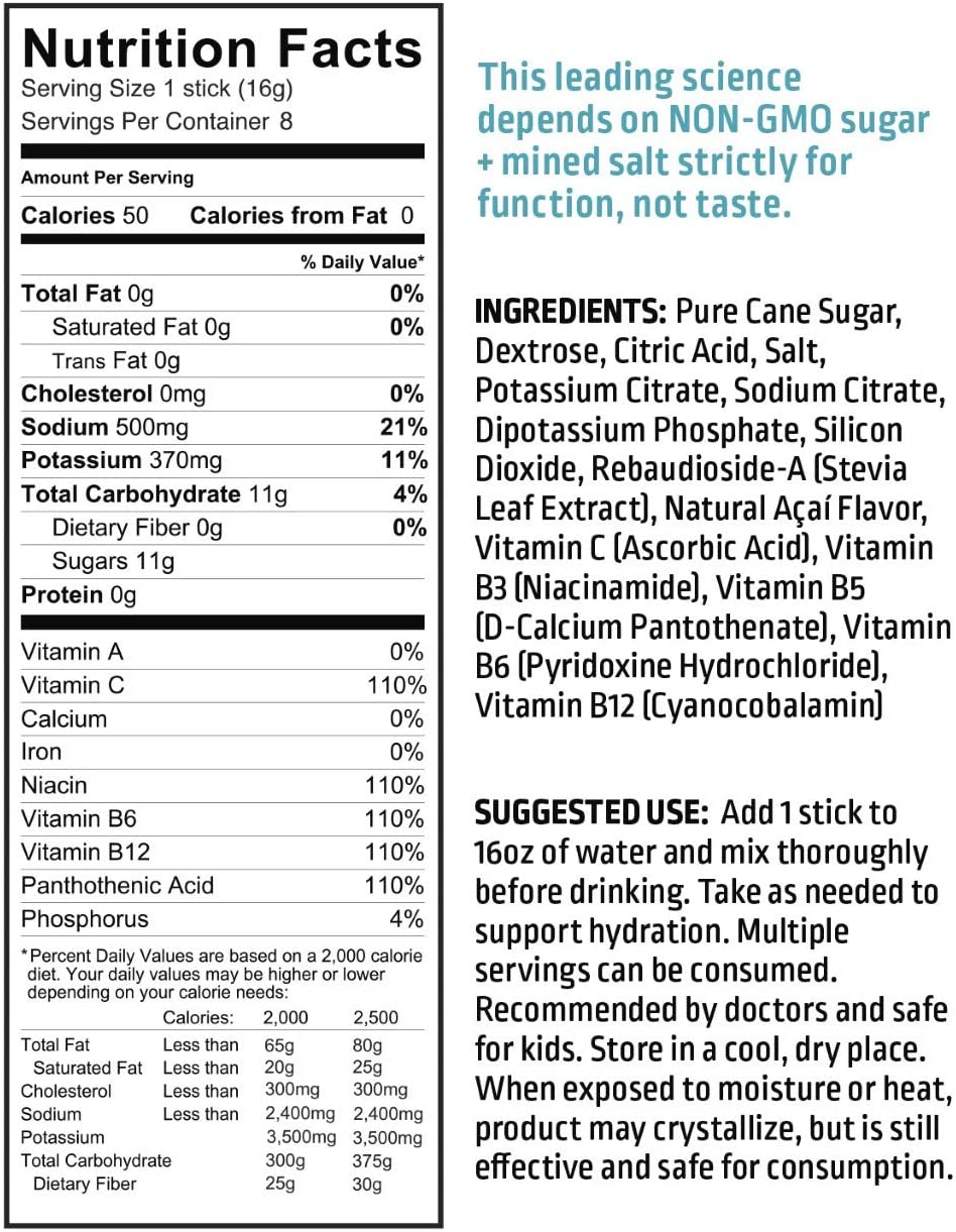 Liquid I.V. Hydration Multiplier Electrolyte Drink Mix Powder, Acai Berry, 8 Individual Stick Packs 4.52 oz. / 128g NO BOX