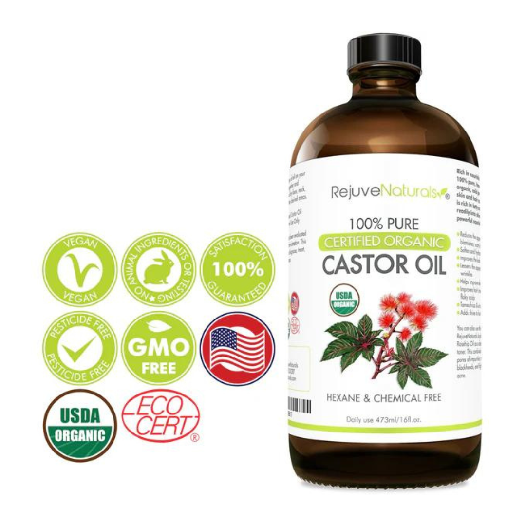 Rejuve Naturals 100% Pure Certified Organic Castor Oil 473ml / 16 fl oz