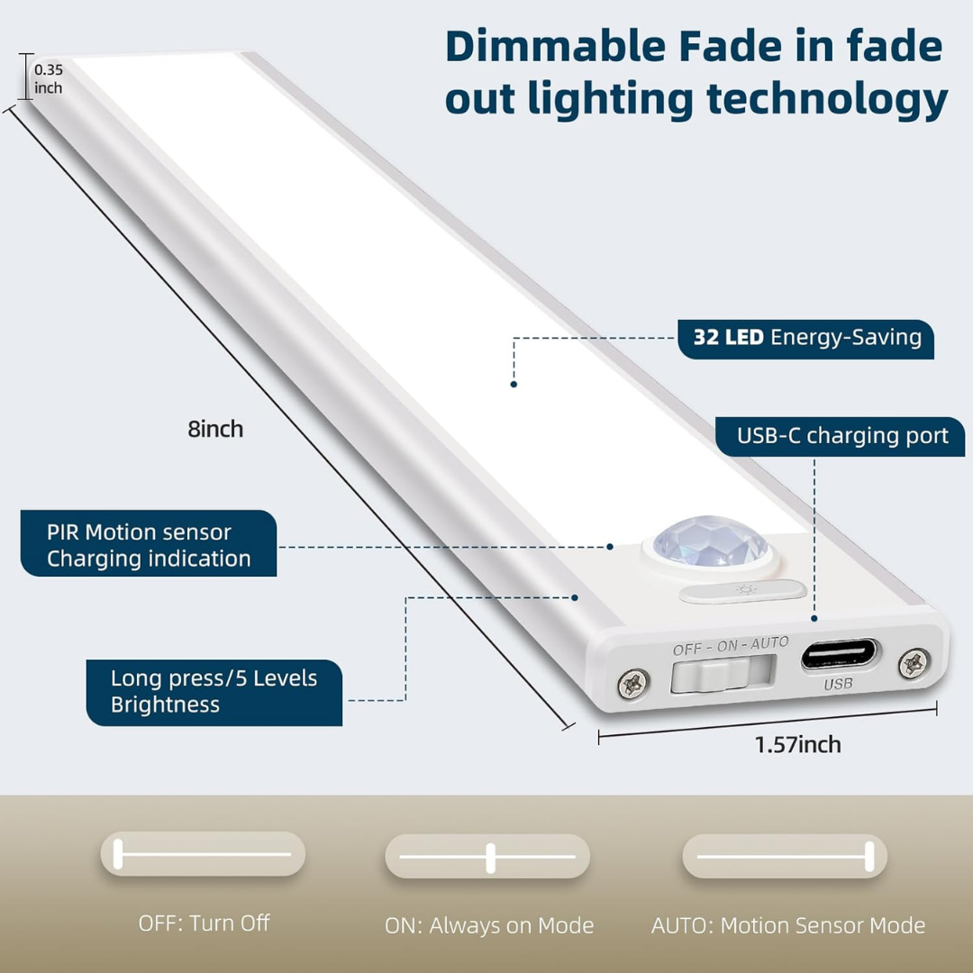 Aveva Under Cabinet Rechargeable Motion Sensor Light White 8in, 4 Pack