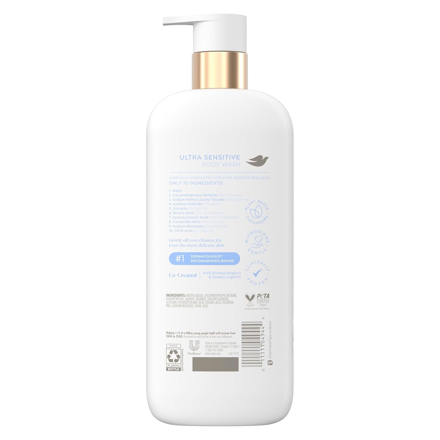 Dove Ultra Sensitive with 10 Essential Ingredients Fragrance Free Body Wash, 547 ml / 18.5 fl oz