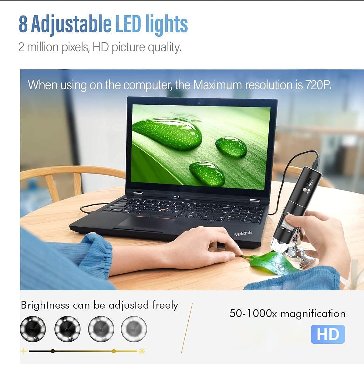 Wireless Digital Microscope 1000X Magnification Compatible with Android, iOS, Windows, Mac Computer