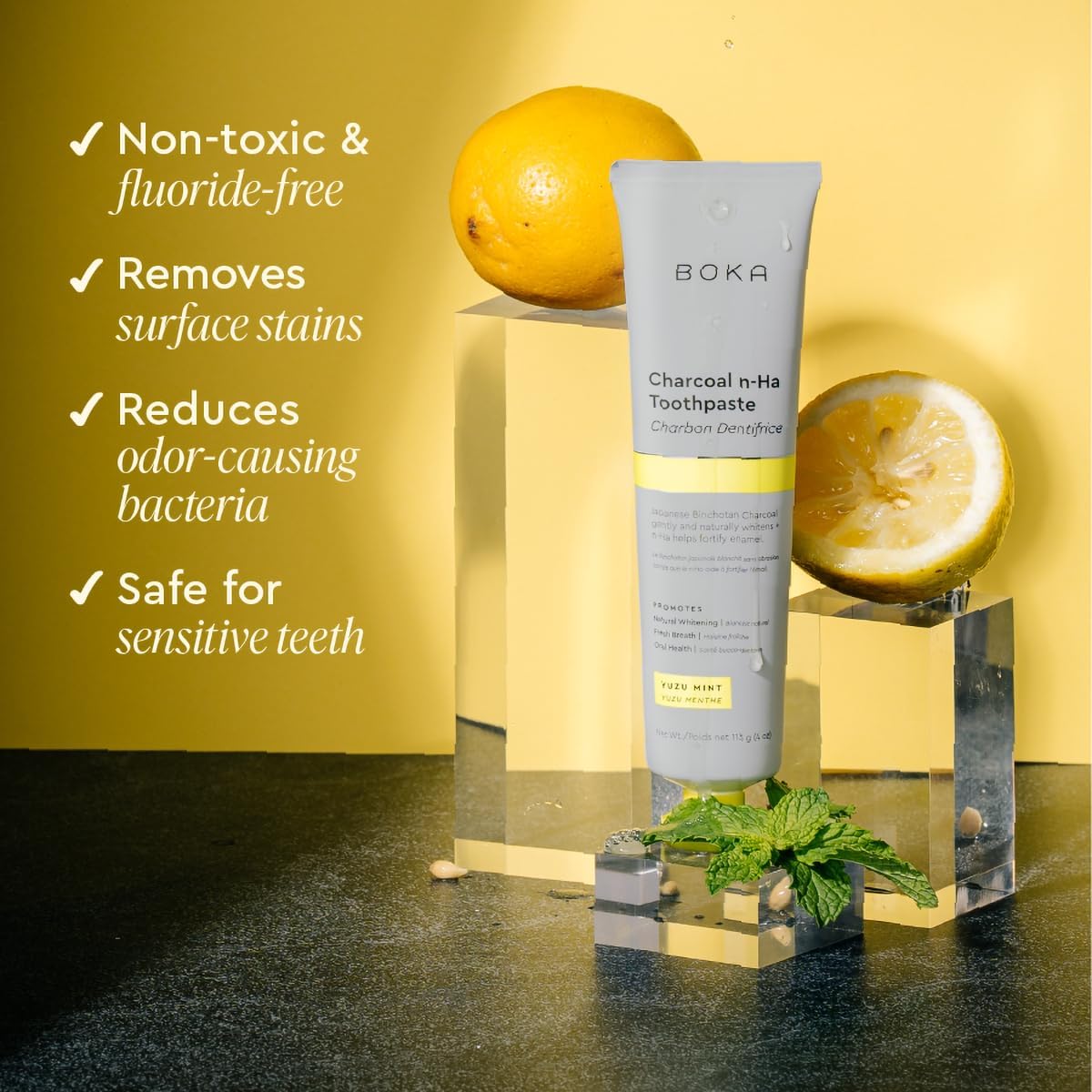 Boka Charcoal n-Ha Toothpaste, Yuzu Mint, 113g / 4 oz