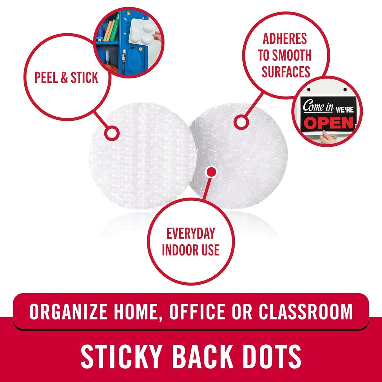 Velcro Sticky Back Fasteners 1.2 cm White, 250 Circles