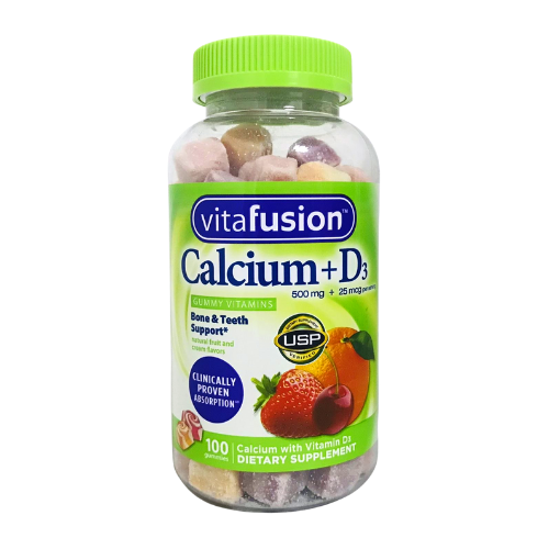 Vitafusion Calcium + D3 Gummy Vitamins for Bone & Teeth Support, Natural Fruit & Cream Flavors, 100 Gummies