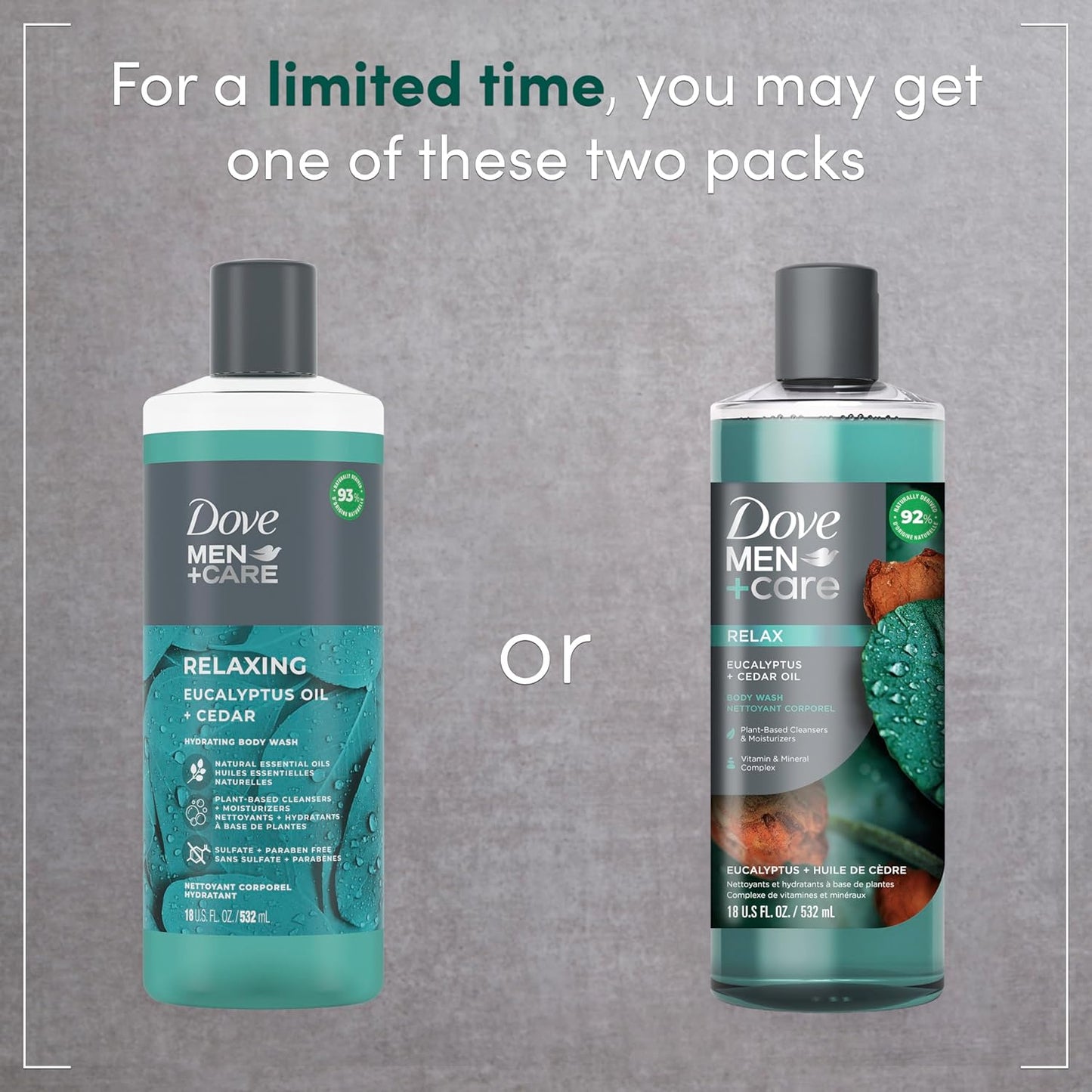 Dove Men+Care Relaxing Eucalyptus Oil + Cedar Hydrating Body Wash, 532 ml / 18 fl. oz.