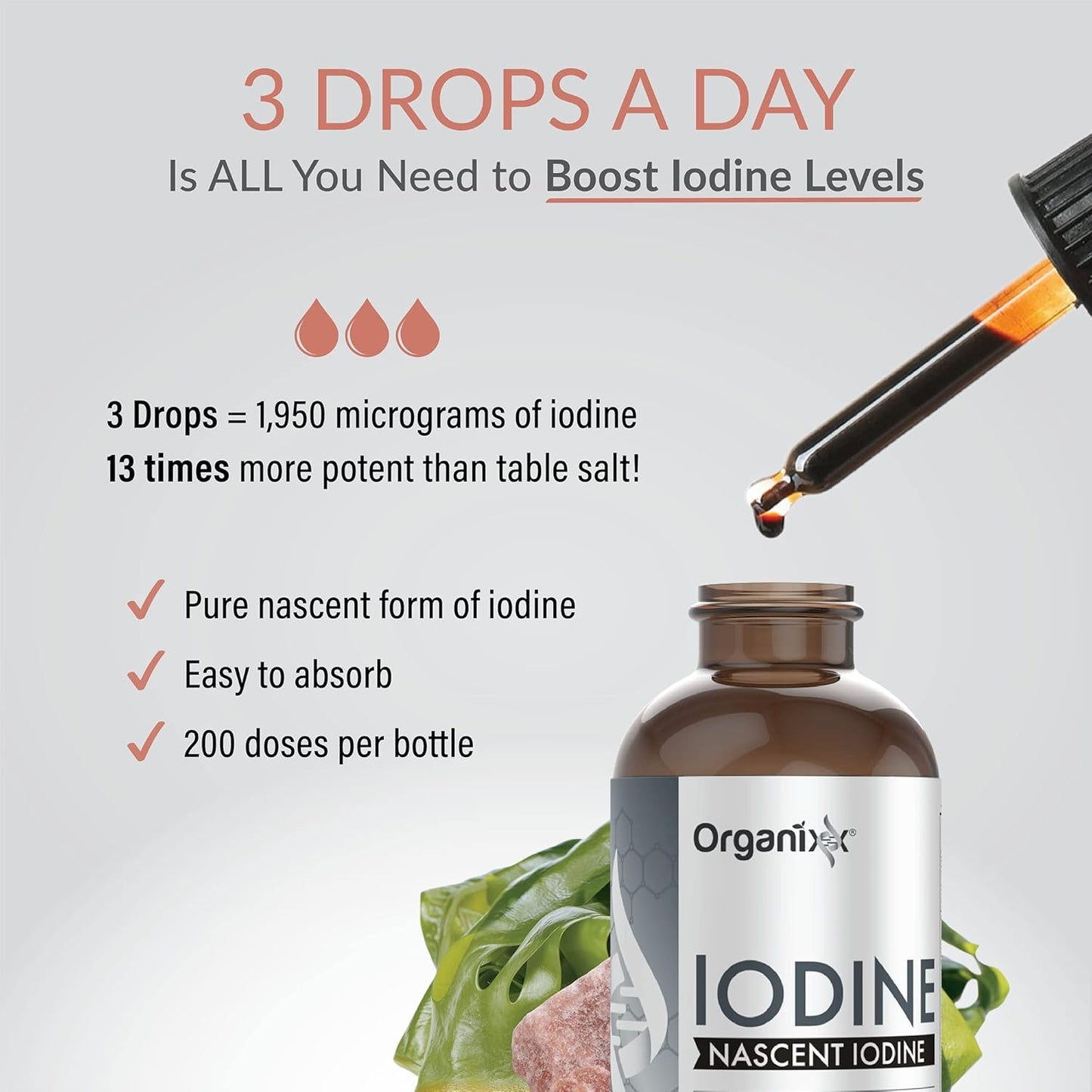 Organixx Iodine Nascent Iodine Essential Health And Thyroid Support 1 fl oz / 29.6ml