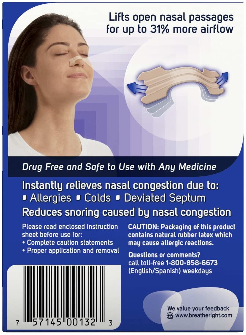 Breathe Right Original Nasal Strips For Nasal Congestion Relief, 30 Large Tan Strips