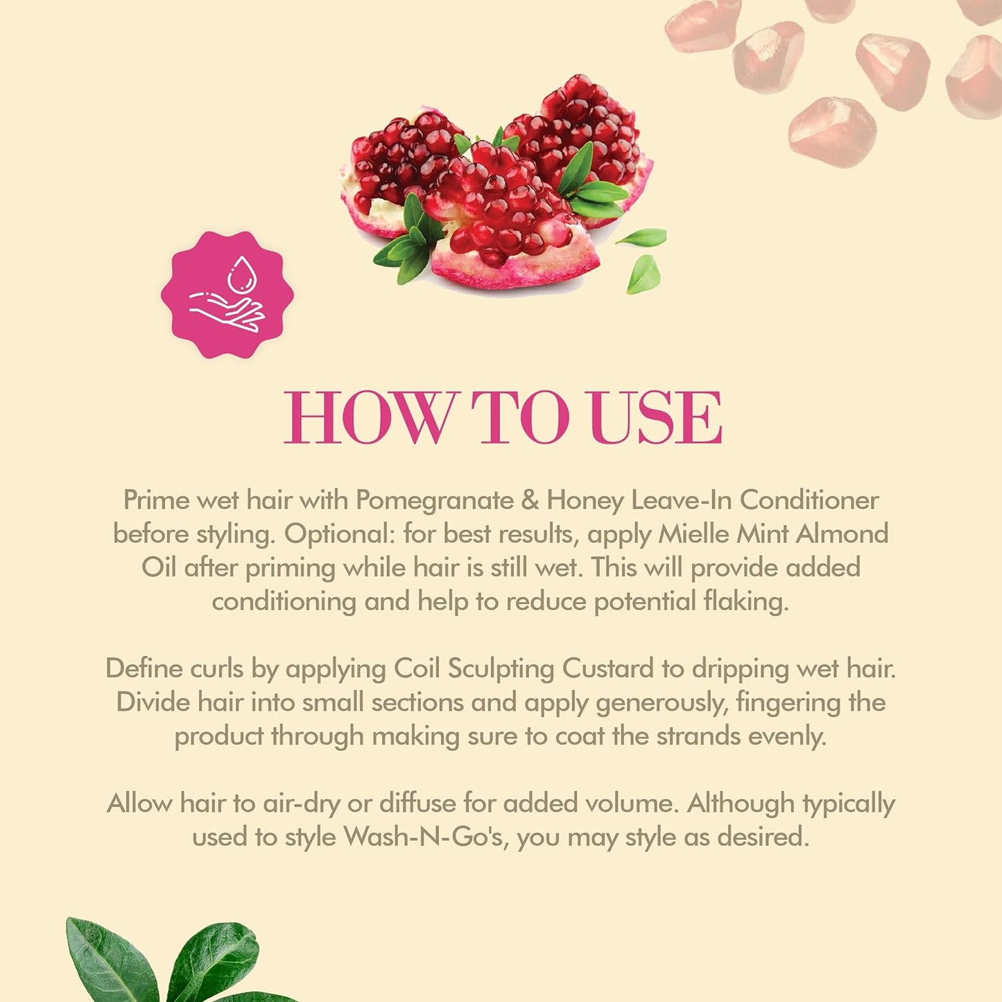 Mielle Pomegranate & Honey Coil Sculpting Custard Enhances Curl Hair 12 oz / 340g