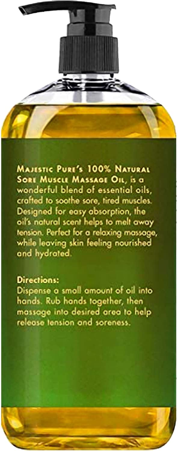 Majestic Pure Sore Muscle Massage Oil with Arnica Extract Chamomile and Lavender Extract (236 ml)