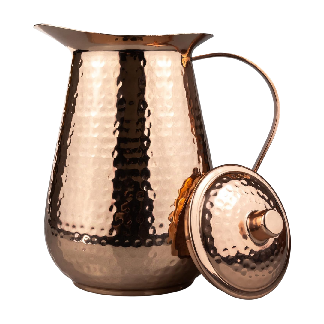 Copper Pitcher With Lid Pure Copper Handmade Hammered Jug 68 Oz