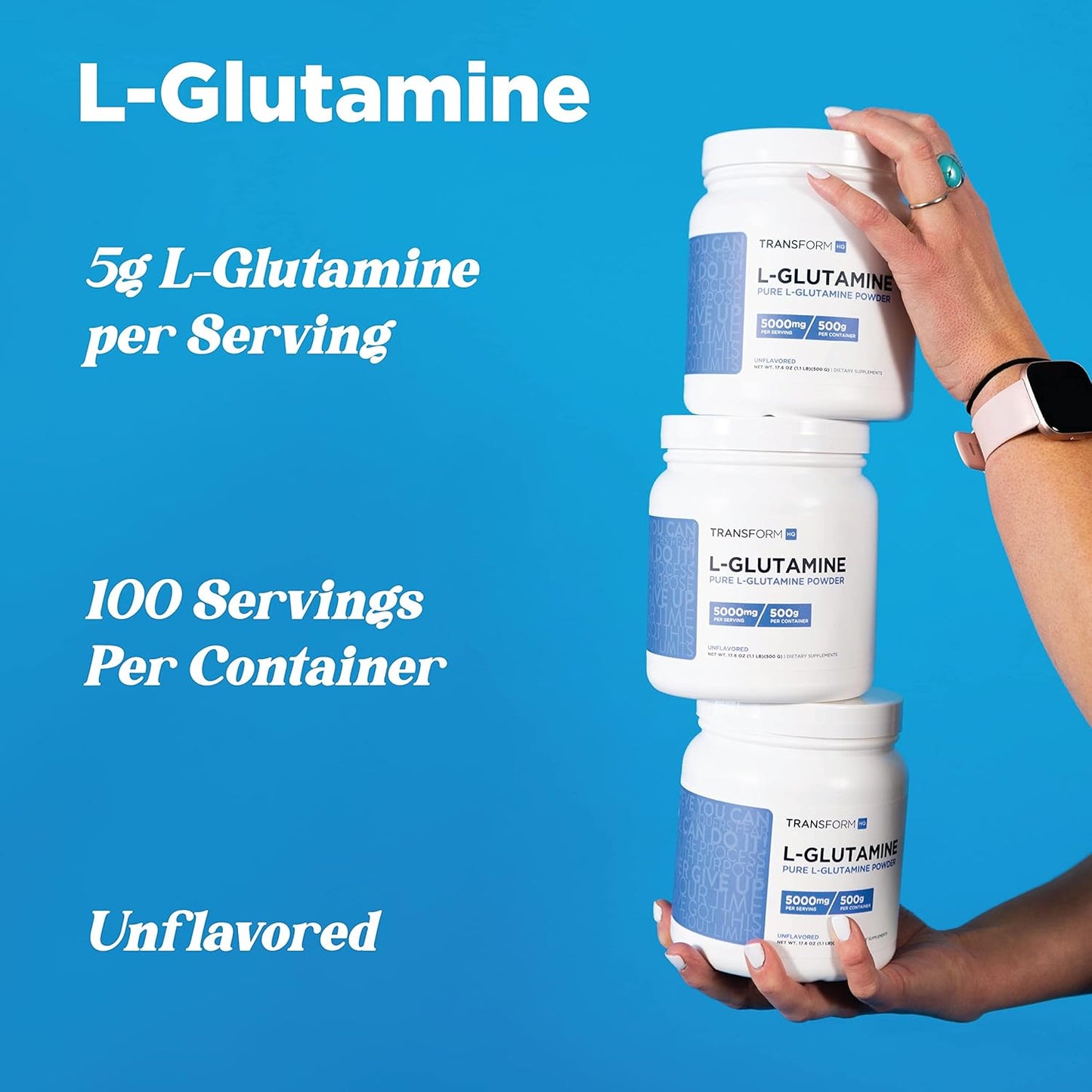 Transform HQ L-Glutamine Pure Powder 5000mg Unflavored Supplement 17.6oz / 500g