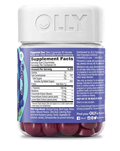 Olly Extra Strength Sleep Melatonin, L-Theanine & Botanicals BlackBerry Zen Flavor, 50 Gummies