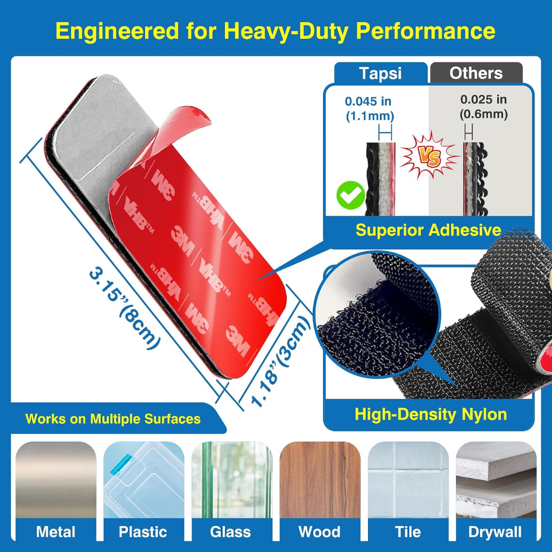 Tapsi Heavy Duty Adhesive Hook & Loop Strips 1.18 x 3.15 in, 8 Count