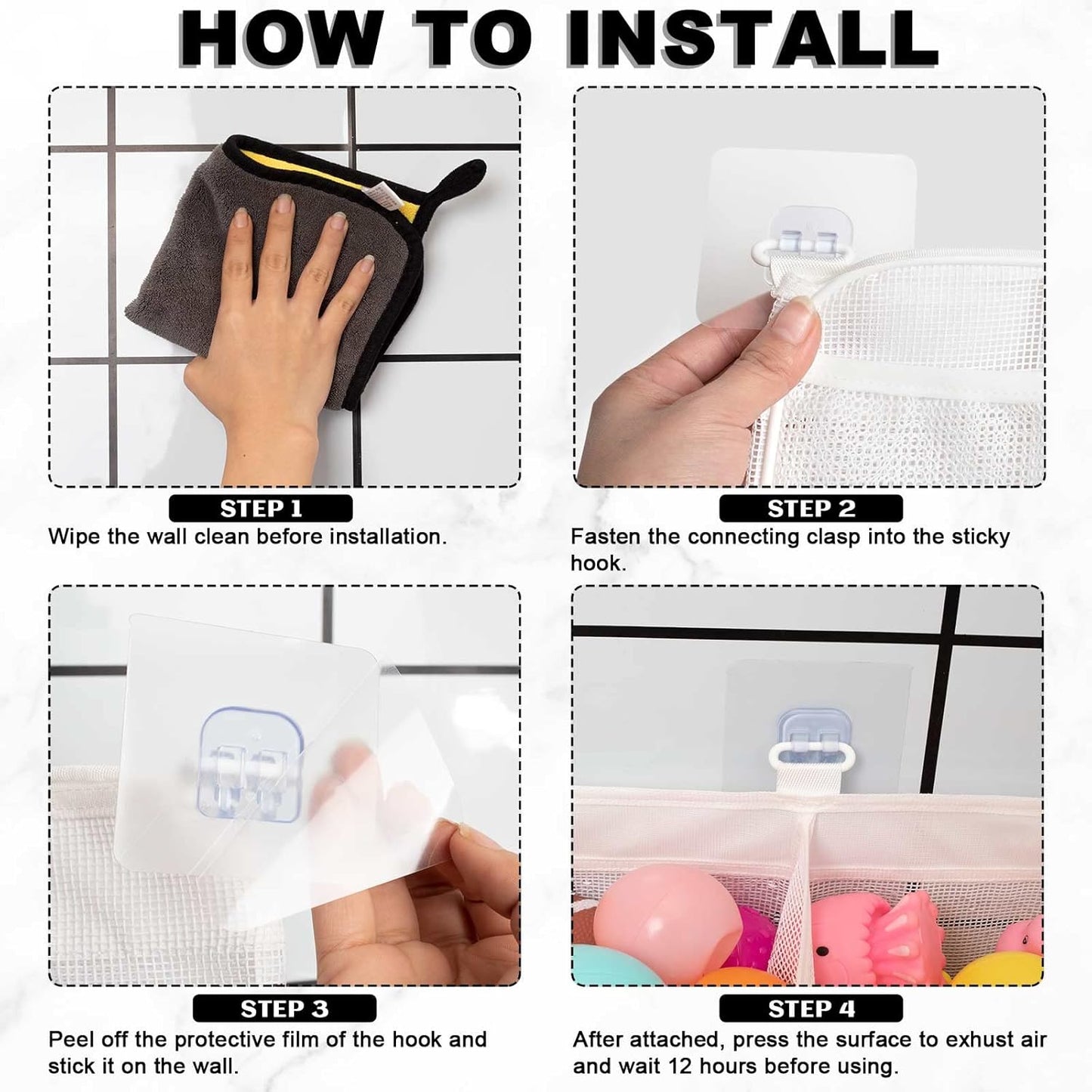 Original 3 Compartment Horizontal Large Openings Mesh Bath Toy Storage and Holder