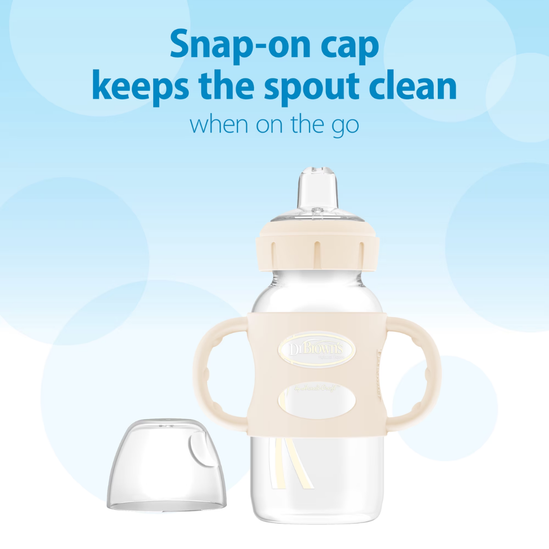 Dr. Brown's Milestones Wide-Neck Sippy Spout Bottle with Silicone Handles 6m+ Ecru, 9 oz / 270 mL