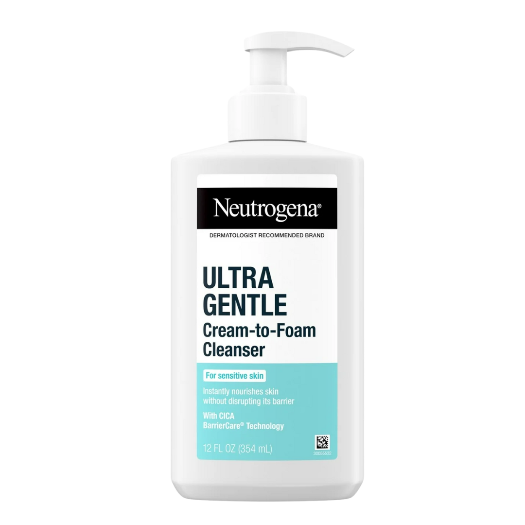 Neutrogena Ultra Gentle Cream-to-Foam Cleanser for Sensitive Skin with CICA, 354 ml / 12 fl oz