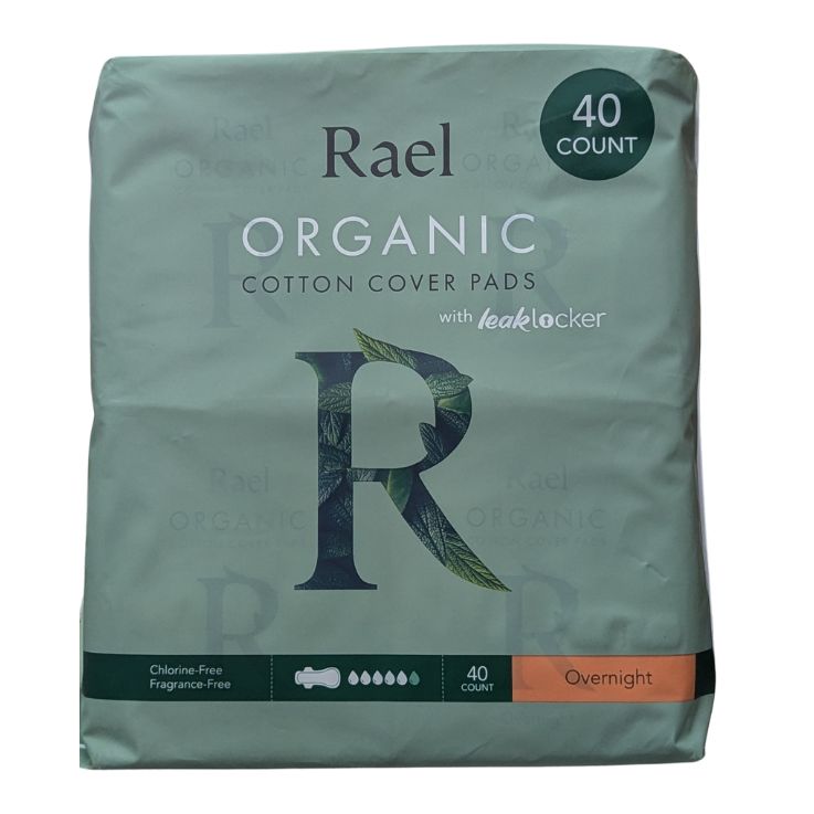 Rael Organic Cotton Cover Pads With Leak Locker Period Pads with Wings, Unscented, Overnight, 40 Pieces