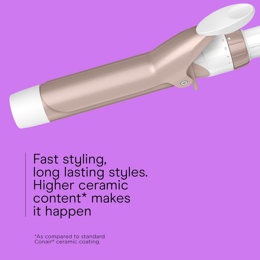 ConAir Double Ceramic 1¼ In. Curling Iron and Claw Clip, White / Rose Gold