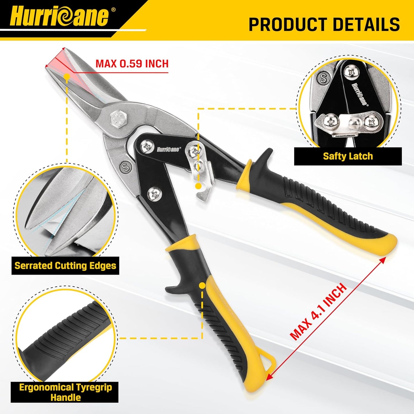 Hurricane 10 Inch Aviation Tin Snips, Heavy Duty Metal Cutter Shears for Cutting Sheet Metal