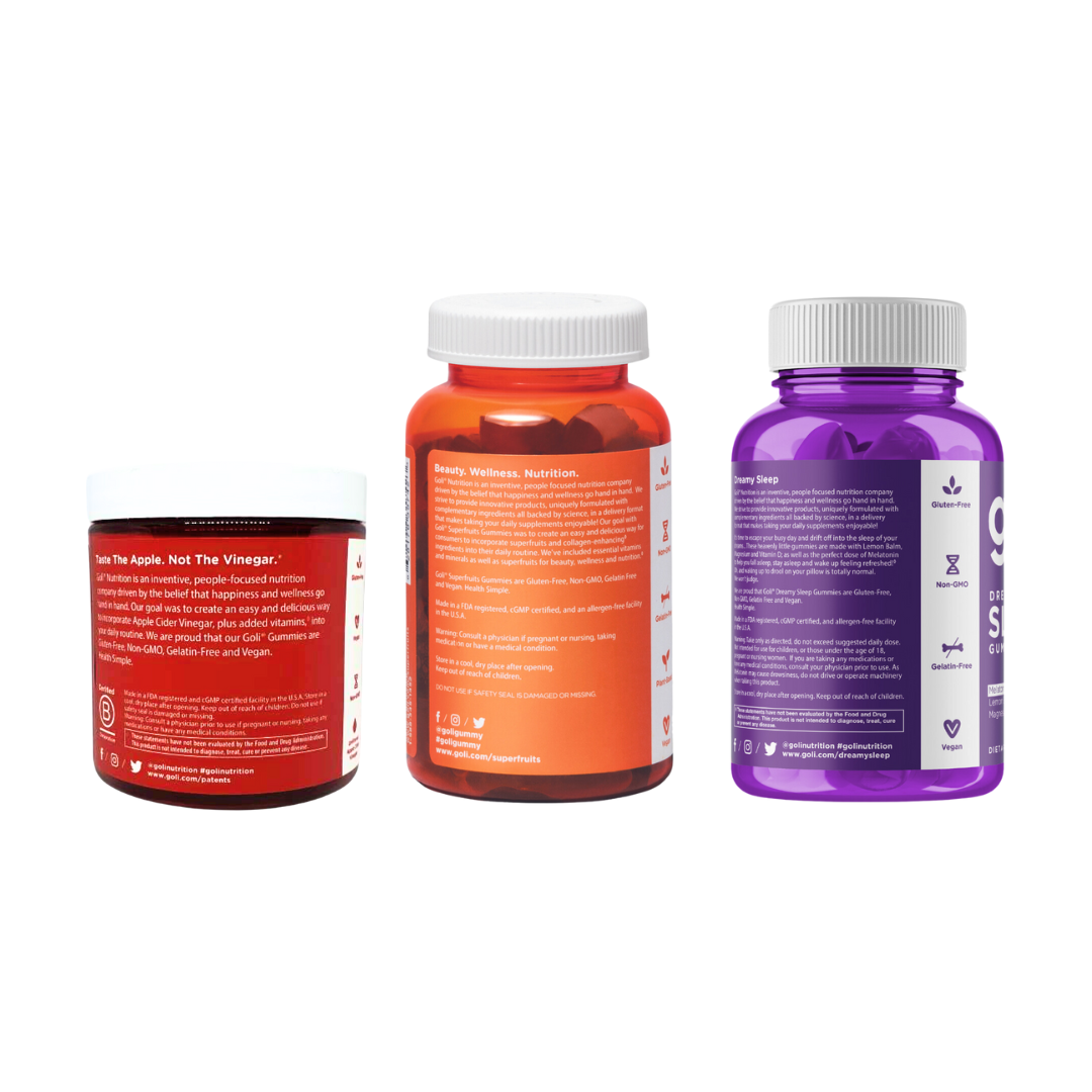 Goli 3 Pack BUNDLE Apple Cider Vinegar 30 Gummies, Superfruits and Dreamy Sleep 60 Gummies