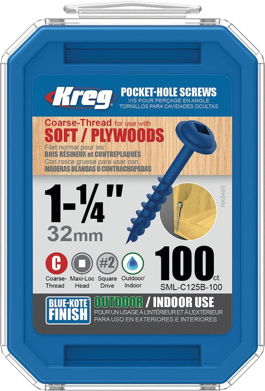 Kreg SML-C125B-100 Blue-Kote WR Pocket Screws - 1-1/4-Inch, 100 pack