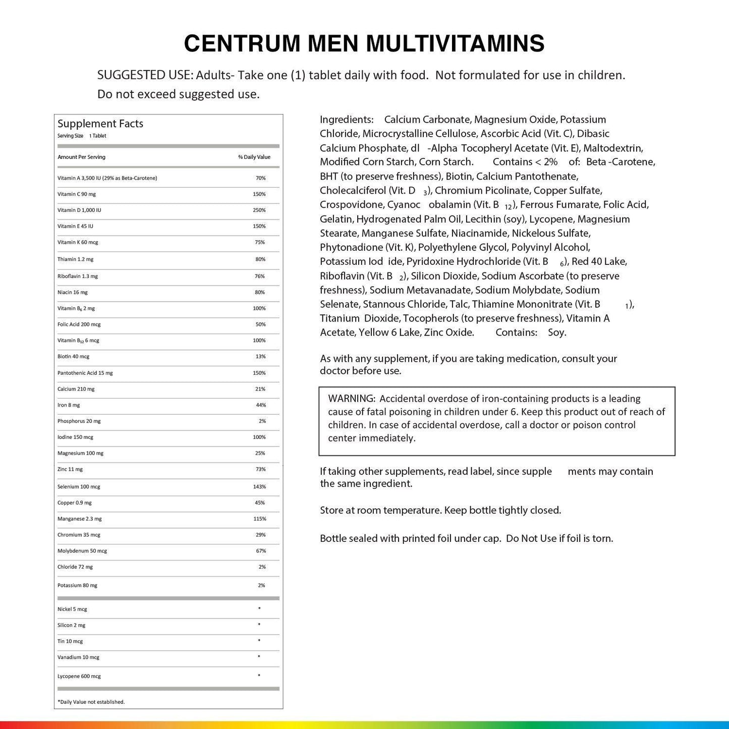 Centrum Men Multivitamin / Multimineral Supplement 200 Tablets