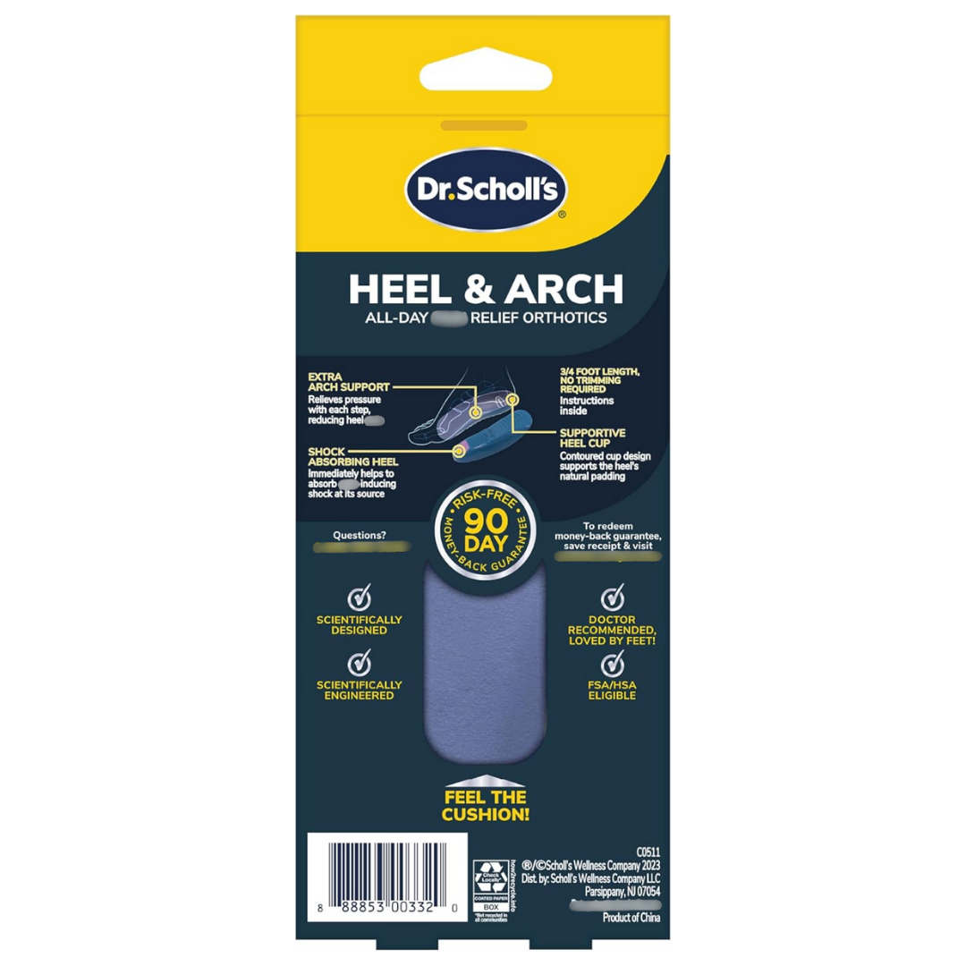 Dr. Scholl’s Heel & Arch Comfort Support Insoles for Men 8–12 ,1 Pair
