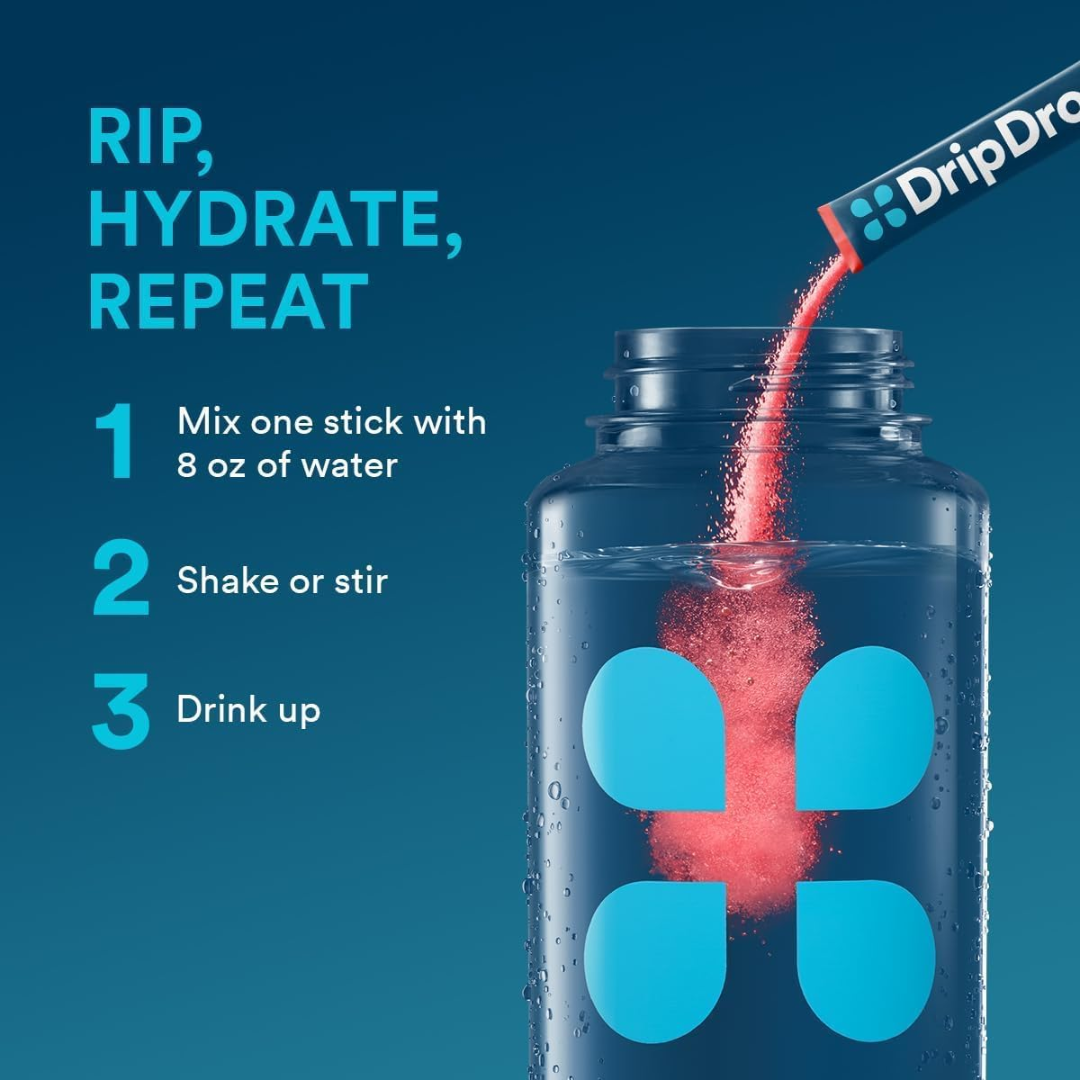 DripDrop Dehydration Relief Fast Electrolyte Powder, 10 g / 0.35 oz (1 Stick)