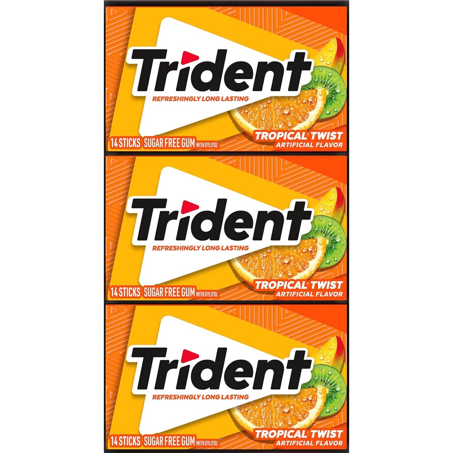 Trident Refreshingly Long Lasting Sugar-Free Gum 14 Sticks Each, 12 Packets