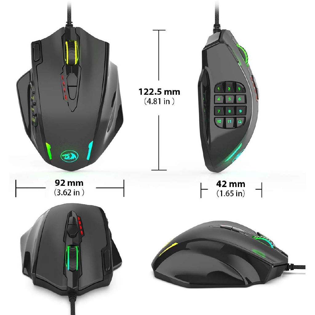 Redragon M908 Impact RGB LED Gaming Mouse w Side Buttons Laser Wired 12400DPI