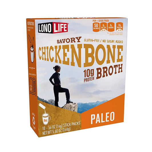 LonoLife Savory Chicken Bone Broth Powder Paleo and Keto Friendly, 10 Individual Stick Packets