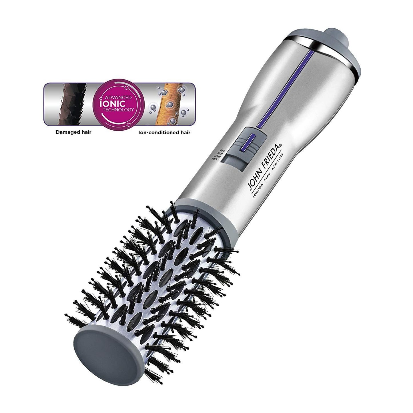 John Frieda Hot Air Brush Frizz Ease 1 1/2 inch barrel JFHA5R / JFHA5NG Salon Shape (Silver)