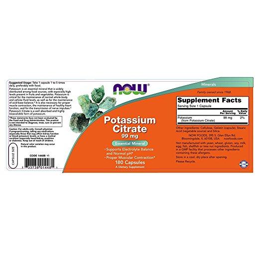 NOW Potassium Citrate 99mg, 180 Capsules