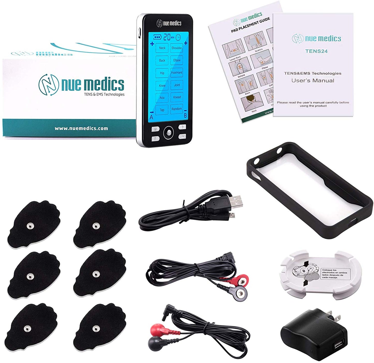 Nuemedics Tens24 Unit Machine Pulse Massager with Rechargeable Muscle Stimulator Device (SM9089)