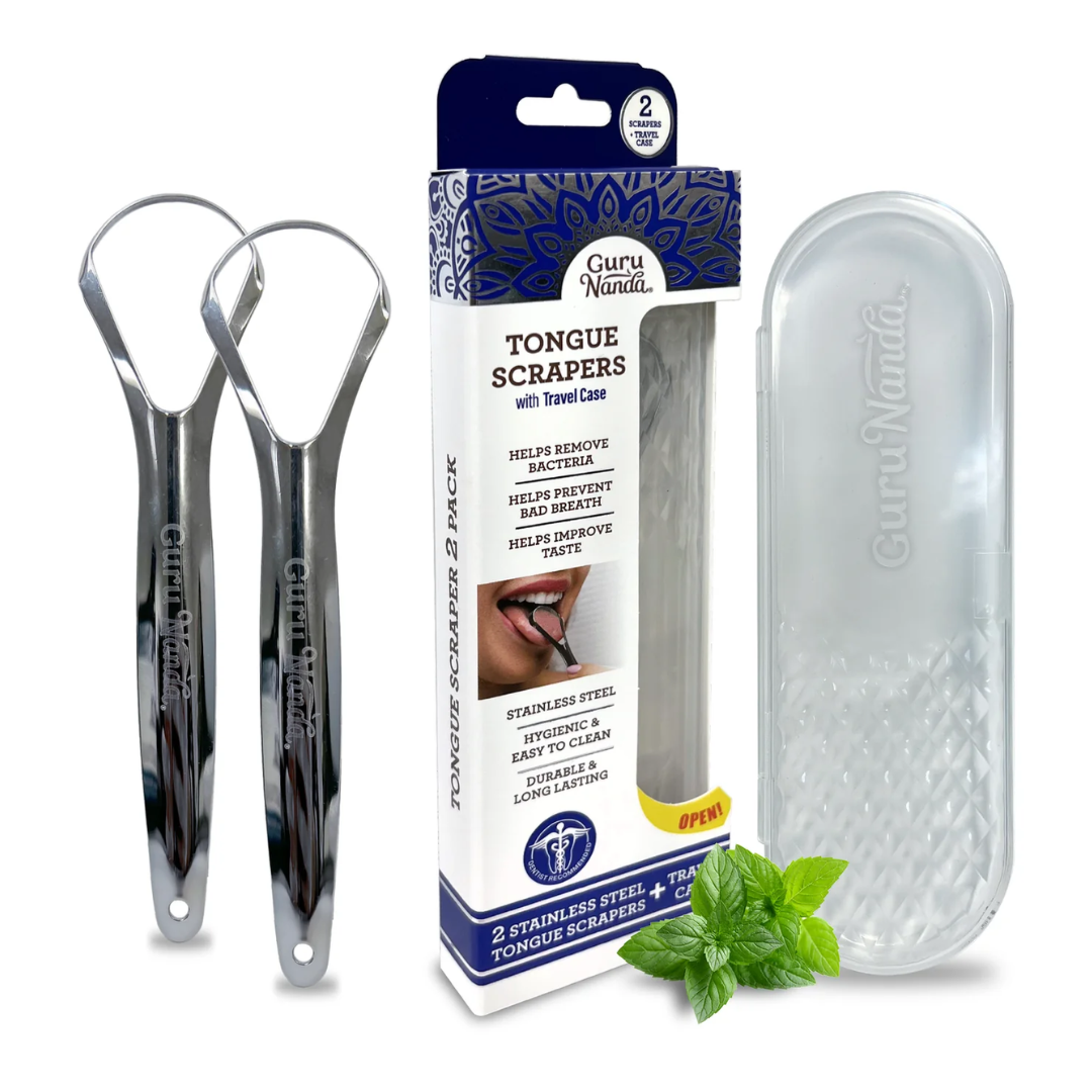 Guru Nanda Stainless Steel Tongue Scrapers (2 Pack)