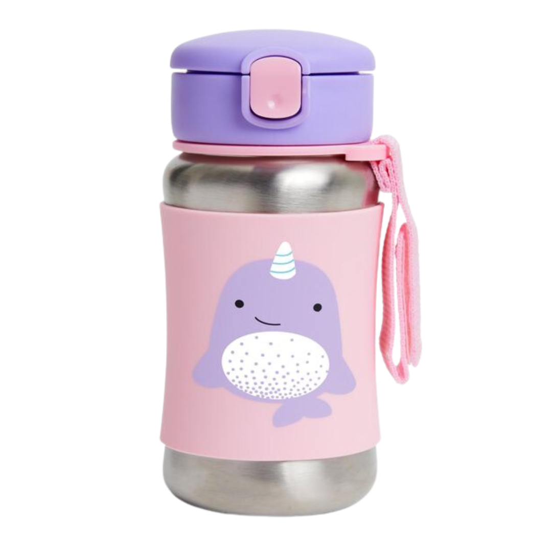 Skip Hop Zoo Stainless Steel Little Kid Straw Bottle (Narwhal)
