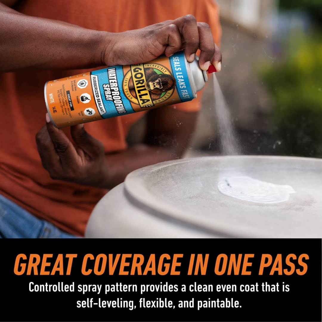 Gorilla Waterproof Patch & Seal Rubberized Sealant Spray White, 14 oz / 396 g (SLIGHTLY USED)
