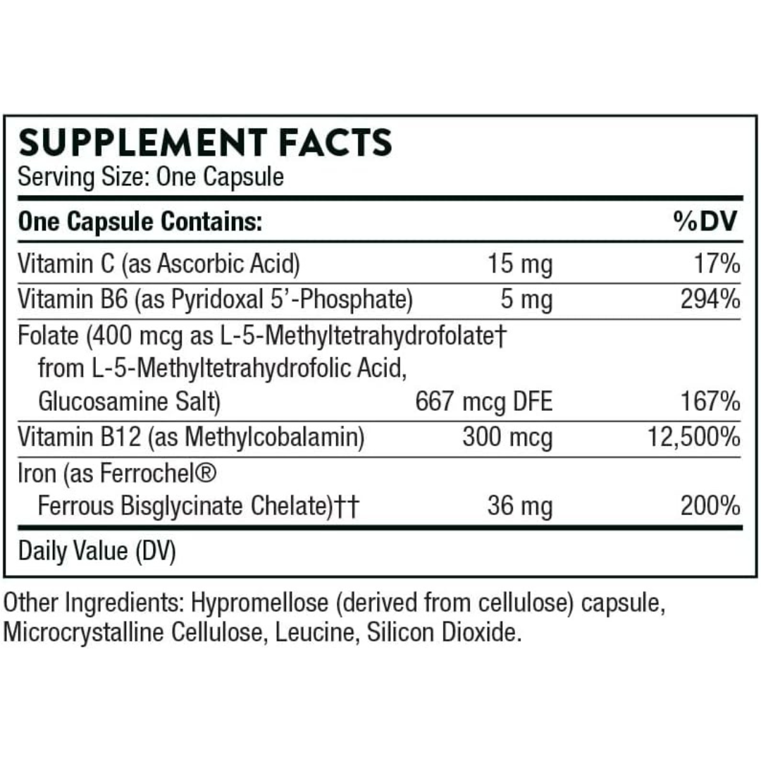 Thorne Ferrasorb Bioavailable Iron with Essential Nutrients Supplement 60 Capsules