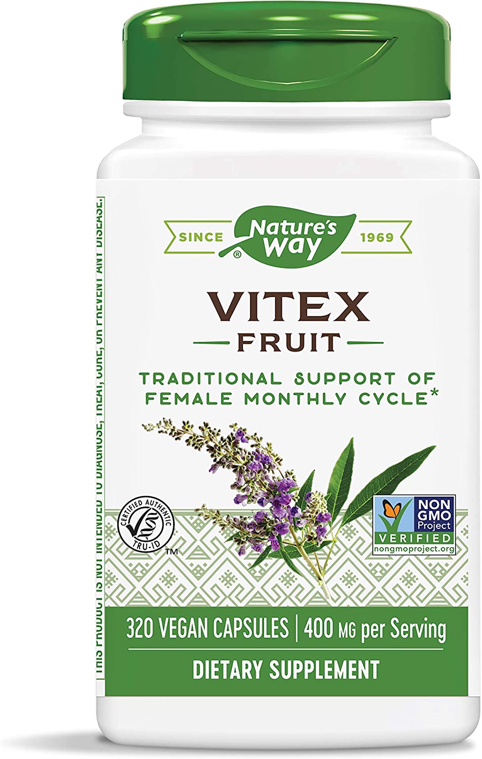 Nature's Way Vitex Fruit Traditional Support for Female Monthly Cycle 400mg Per Serving, 320 Vegan Capsules