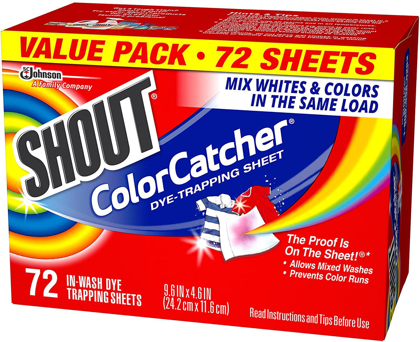 Shout Color Catcher Dye Trapping Sheet, 72 In Wash Sheets, 9.6 inches x 4.6 inches