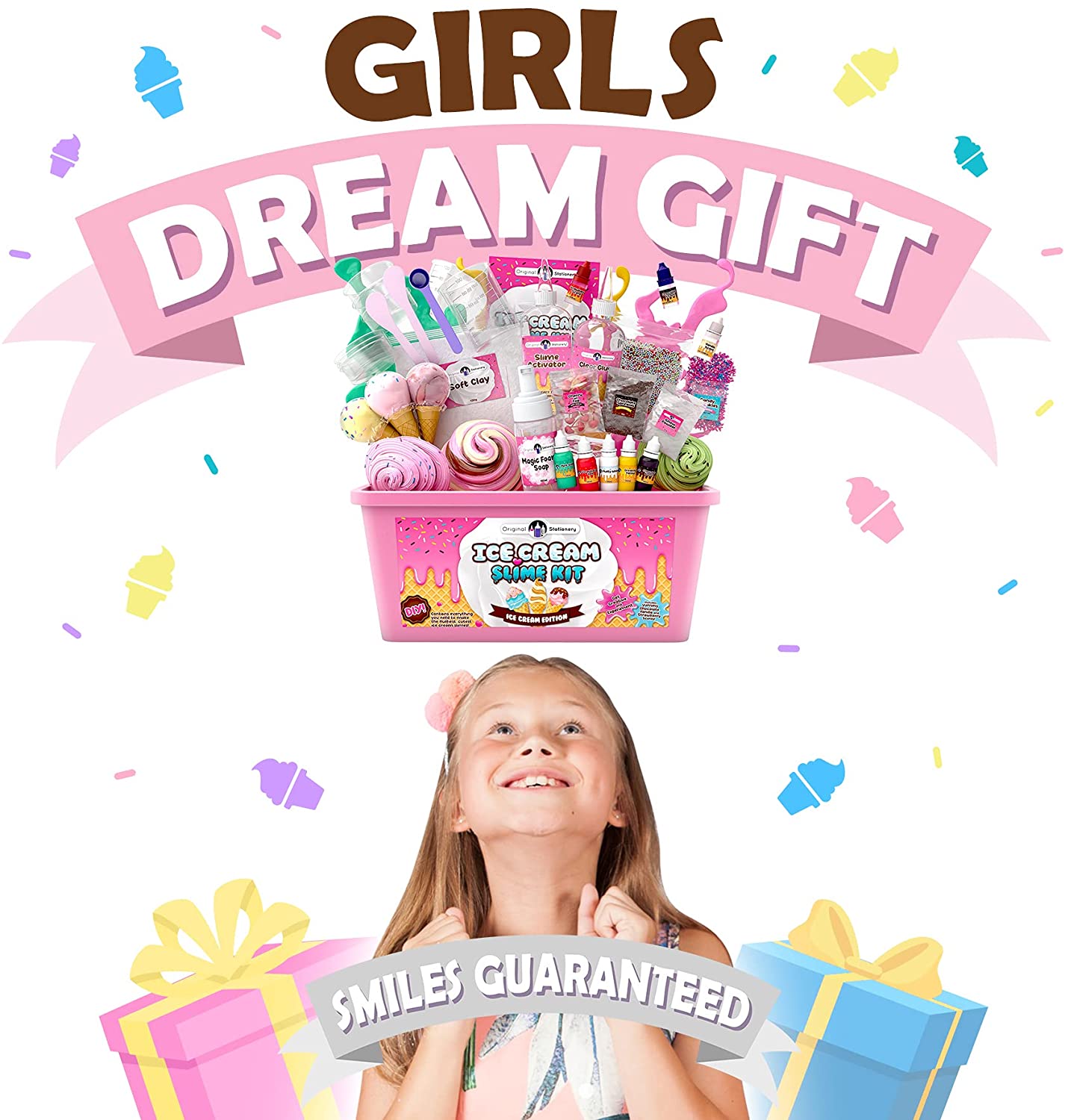 Original Stationery Ice Cream Slime Kit with Chocolate, Vanilla & Strawberry Scent (CLAY NOT INCLUDED)
