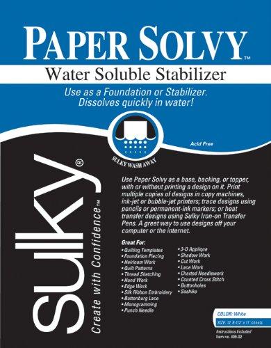 Sulky 409-02 Paper Solvy Water Soluble Fabric Stabilizer, 8-1/2 by 11-Inch, 12 Per Package