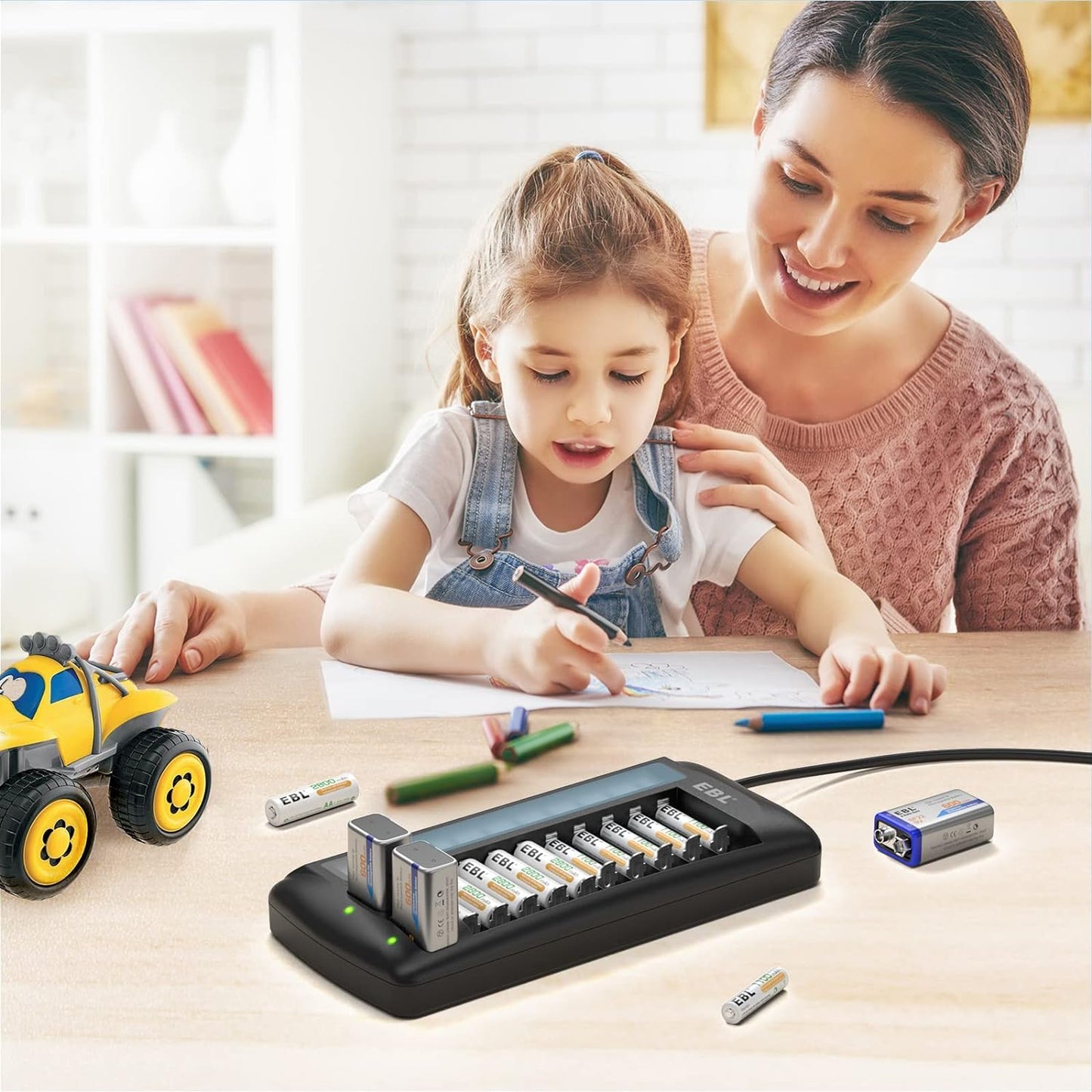 EBL Smart LCD Charger for AA AAA 9V NI-MH NI-CD Rechargeable Batteries 10pcs AA/AAA 2pcs 9V