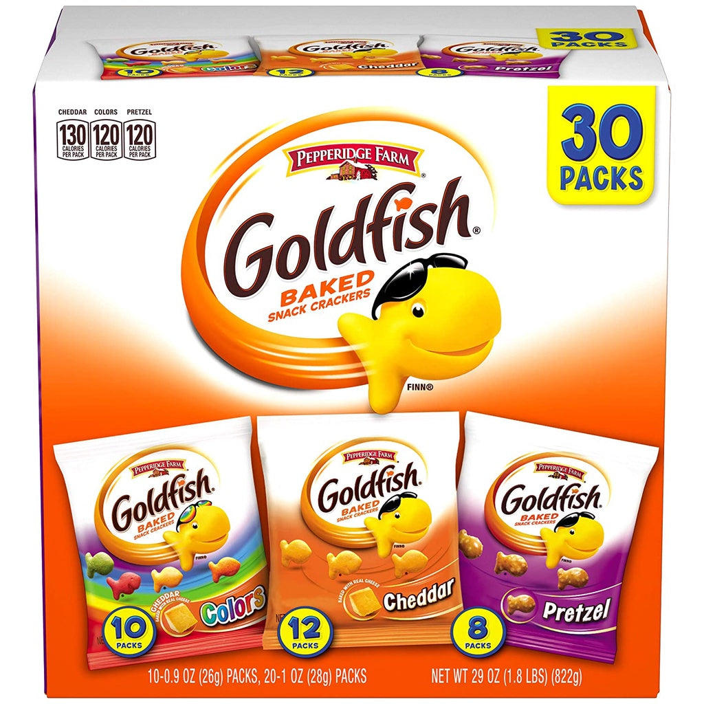 Pepperidge Farm Goldfish Classic Mix Crackers (29 oz) Variety Pack Box, 30 Count Snack Packs