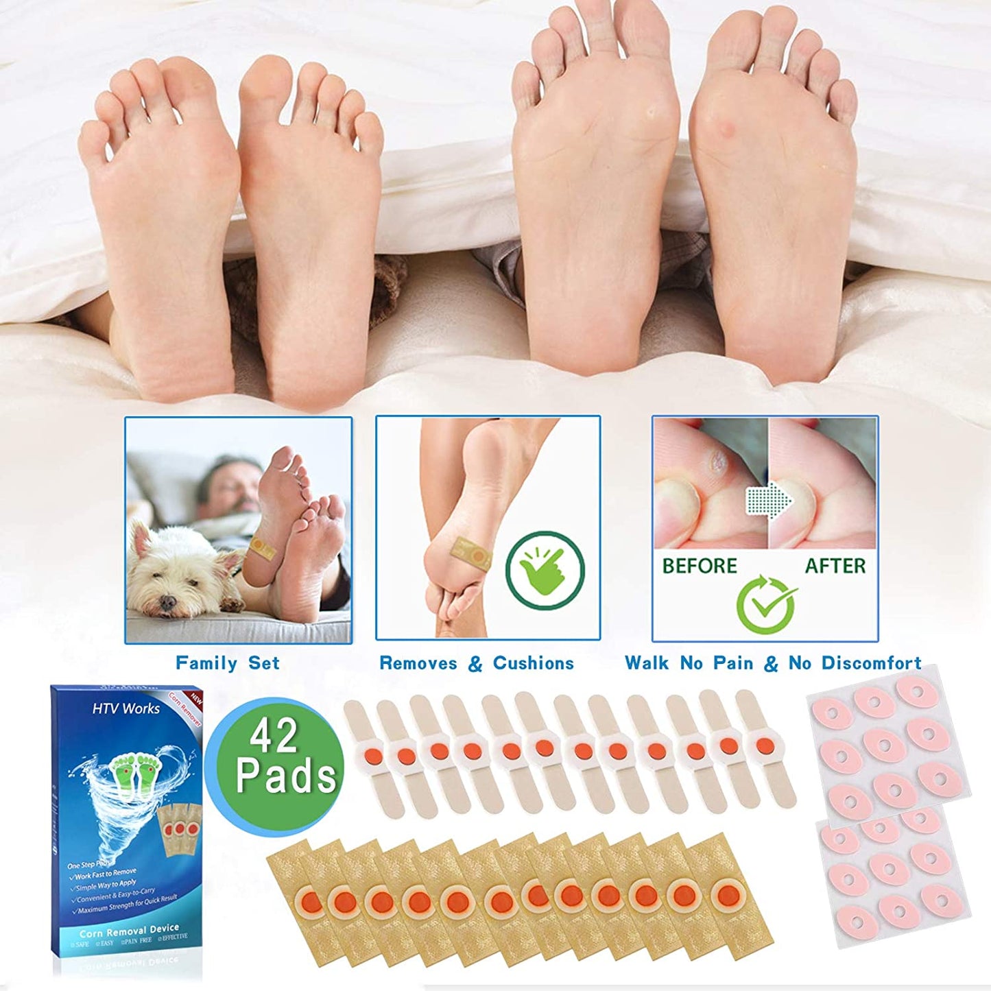 Corn Remover for Feet, Removes Callus, Toe Corns Fast, While Giving you Treatment and Protection, Goodbye to Footpain, Works for All Foot Size (42Pads)