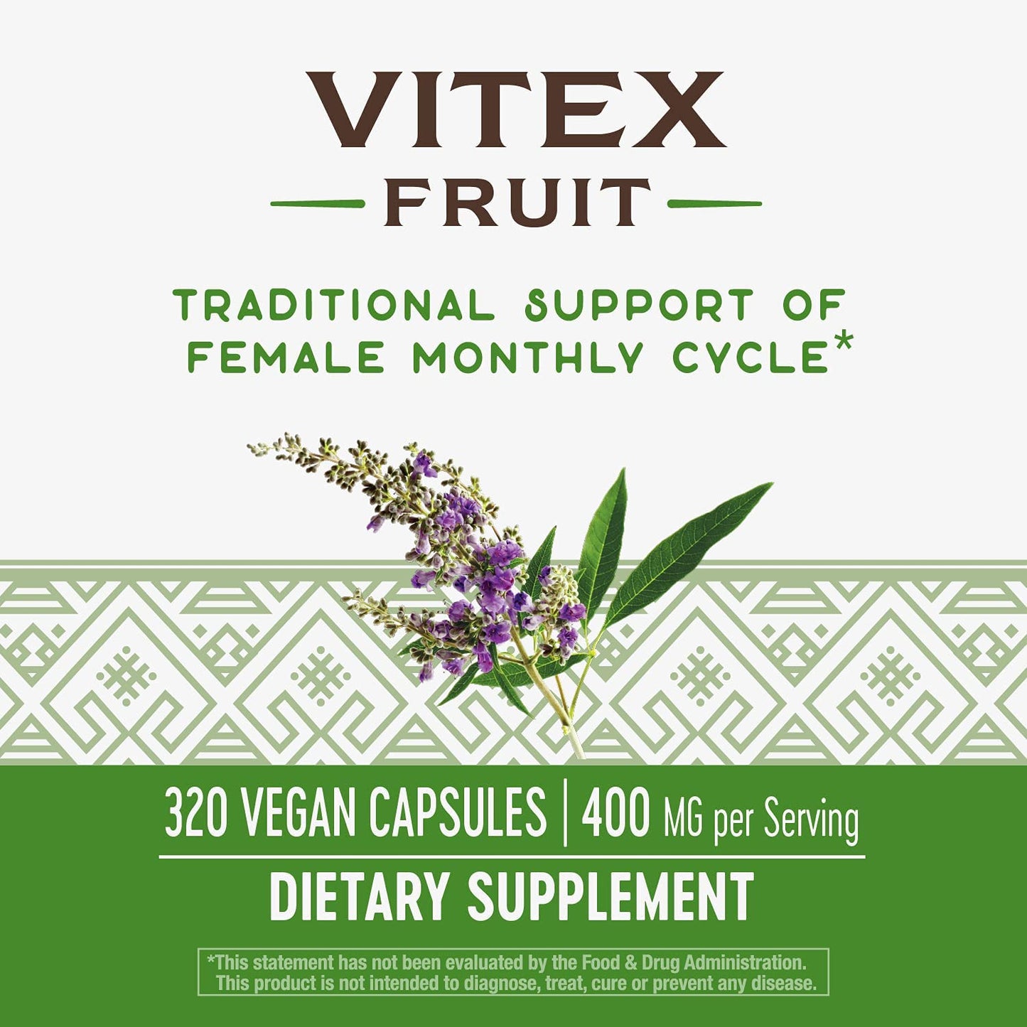 Nature's Way Vitex Fruit Traditional Support for Female Monthly Cycle 400mg Per Serving, 320 Vegan Capsules