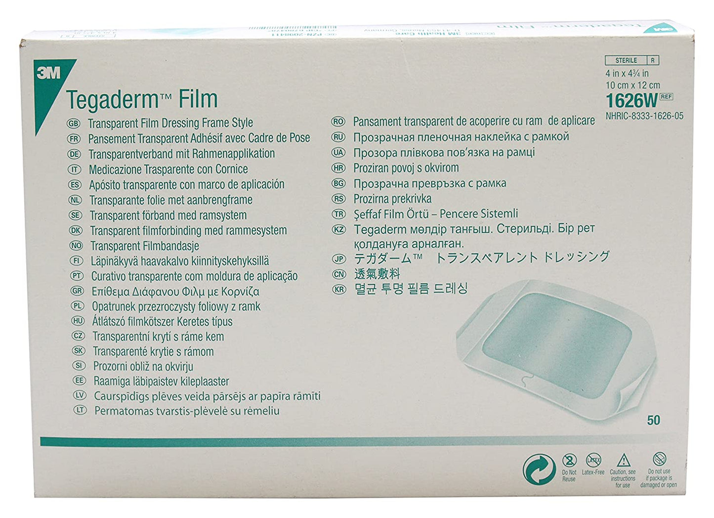 3M Health Care 1626W Tegaderm Film Dressing Frame Style Rectangle Pack Of 50