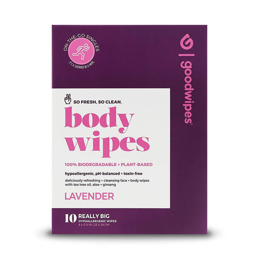 GoodWipes Good Wipes Womens Deodorizing Body, Lavender with Naturally Soothing Tea Tree and Aloe (10 Wipes) NO BOX