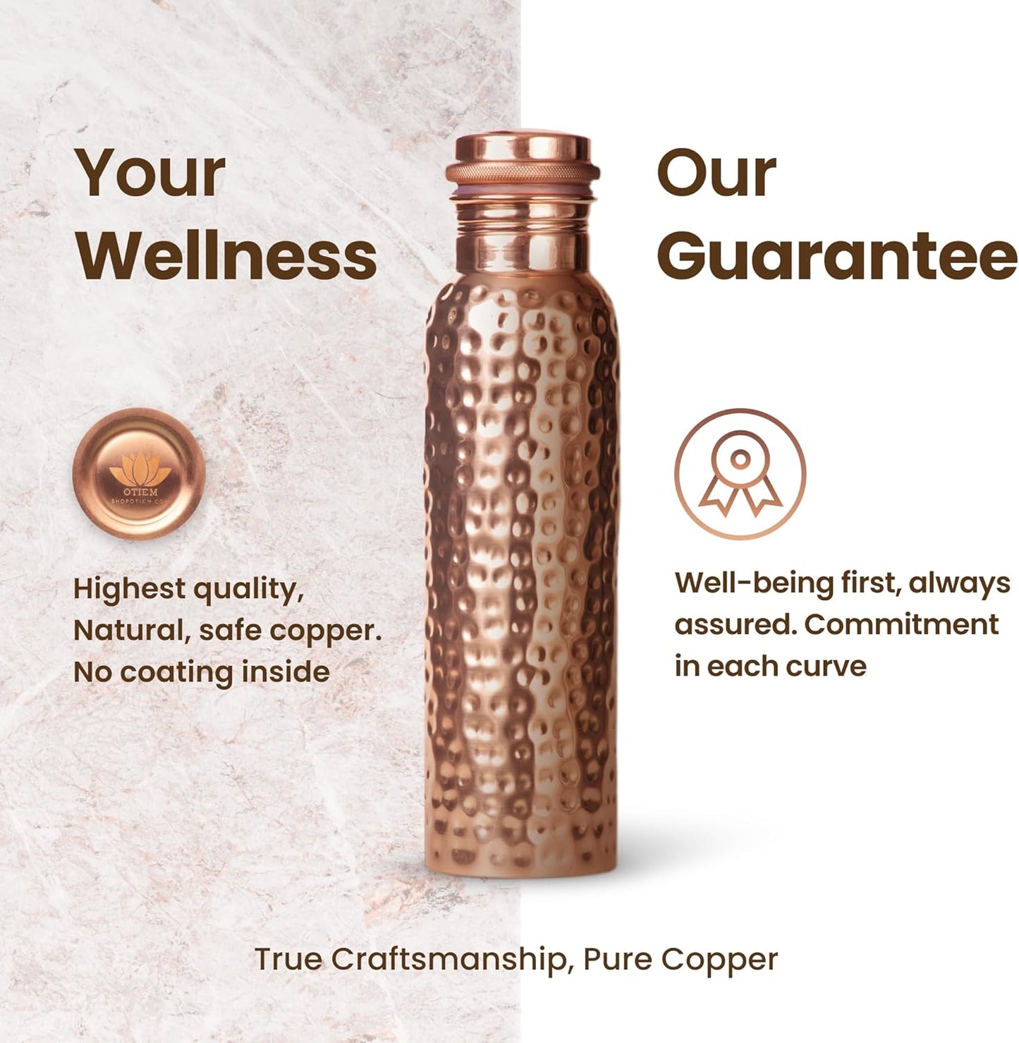 OTIEM Pure Copper Water Bottle Hammered Finish, 34 oz